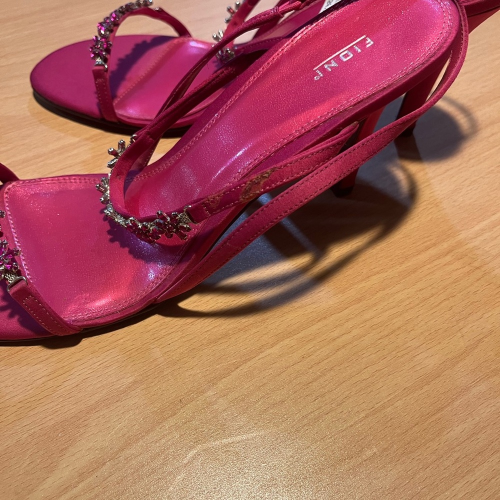 FIONI Pink Satin Heels with Jewels - Picture 9 of 16